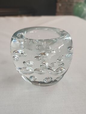 Crate&Barrel Bubble Sphere Tealight Votive Clear Glass Candle Holder